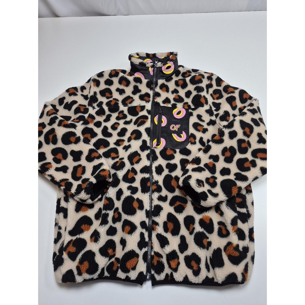 Odd Future OFWGKTA Jacket Men's S Beige Leopard Fleece Bomber Full Zip